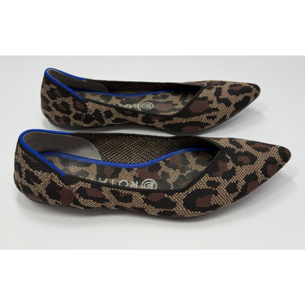Rothy's Leopard Print Pointed Flats with Blue Trim - Picture 2 of 7